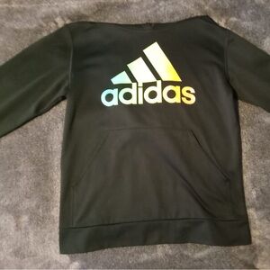 Adidas Youth Med Size 14 Blk Center Rainbow Logo Running Long Sleeve Hoodie
